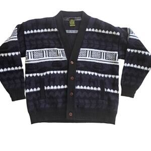 TEJIDOS RUMINAHUI Men's Southwest V-neck Cardigan Sweater Black Gray